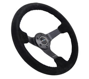 NRG Reinforced Steering Wheel (350mm / 3in. Deep) Blk Suede/Blk Bball Stitch w/5mm Matte Black Spoke NRG Steering Wheels