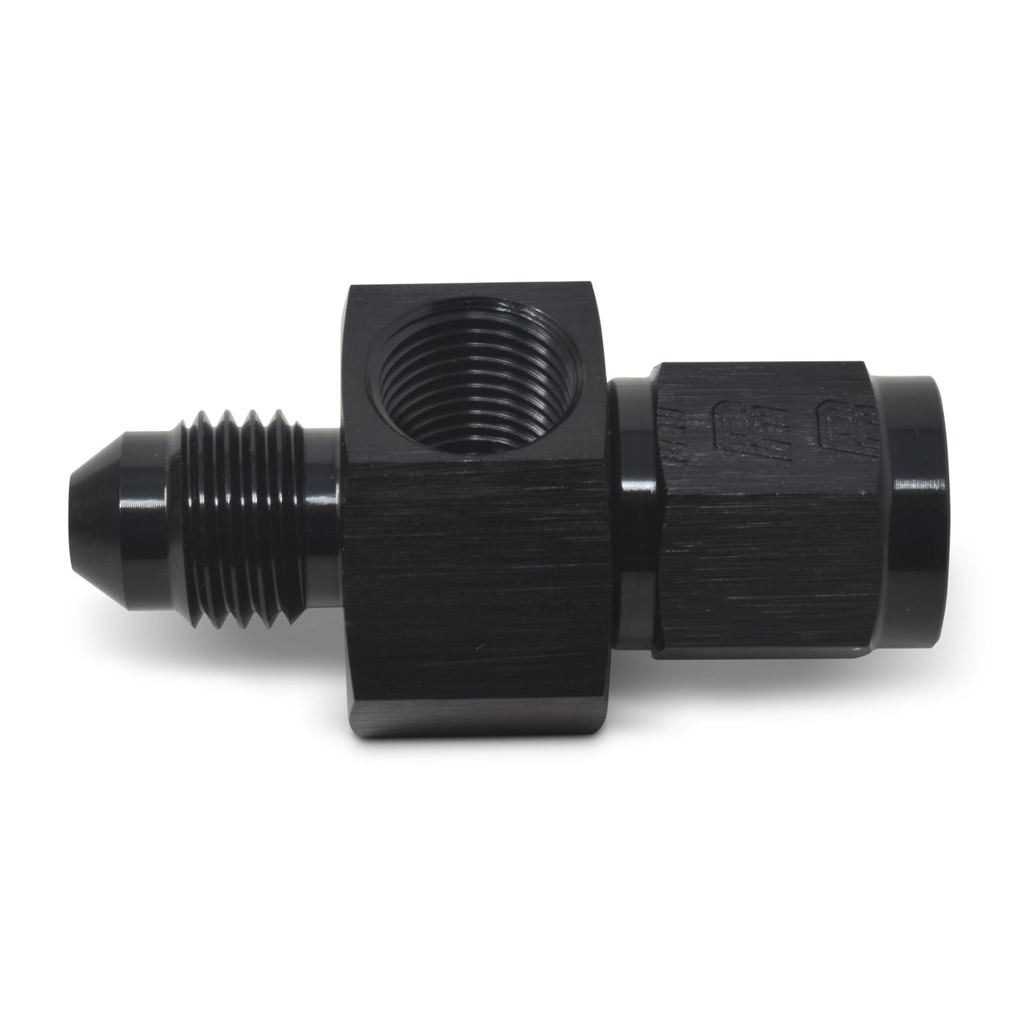 4AN Female to Male Fuel Pressure Takeoff Adapter, 1/8" NPT Side Port, Black RUSSELL Autoparts