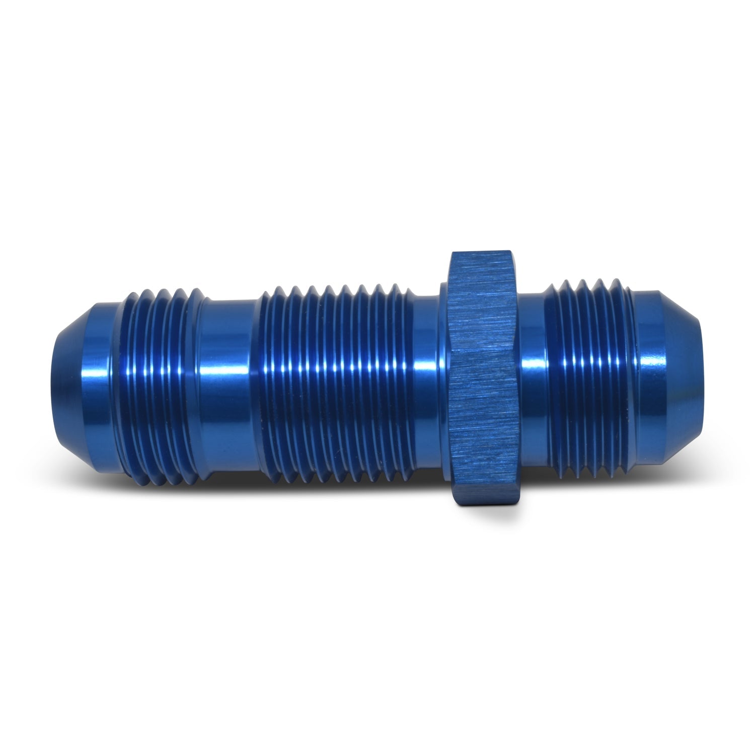 4AN Straight Flare Bulkhead Adapter Fitting With Blue Finish