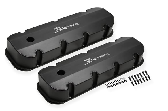 Sniper Valve Cover - Fabricated Aluminum - BBC - Tall - Black 890004B HOLLEY Autoparts