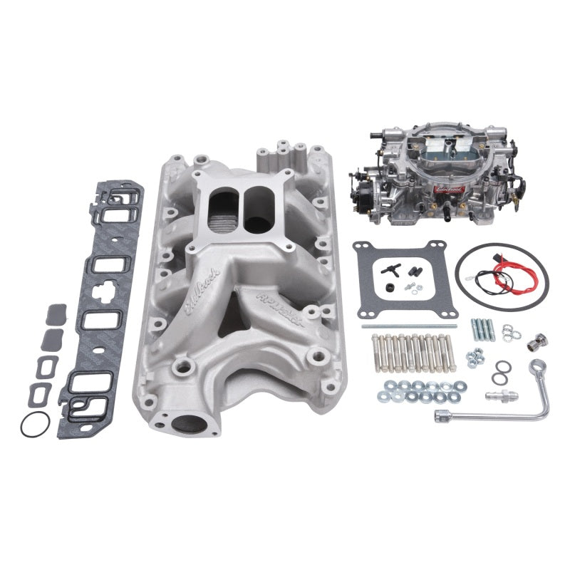 Edelbrock Manifold And Carb Kit Performer RPM Air-Gap Small Block Ford 351W Natural Finish Edelbrock Intake Manifolds