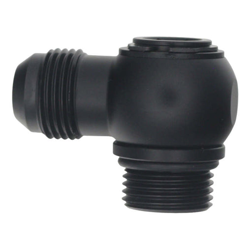 DeatschWerks 10AN ORB Male to 10AN Male Flare Low Profile 90-Degree Swivel - Anodized Matte Black DeatschWerks Fittings