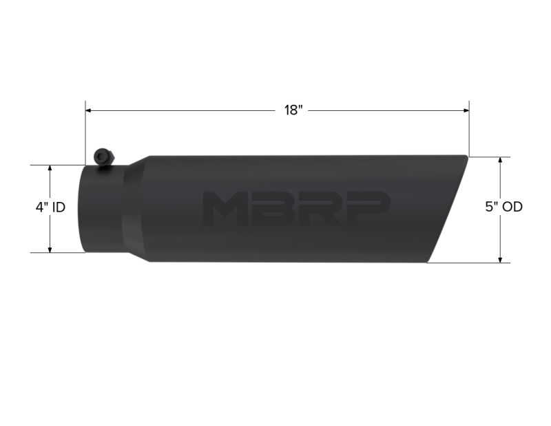 MBRP Universal 5in OD Angled Rolled End 4in Inlet 18in Length Black Finish Exhaust Tip MBRP Tips