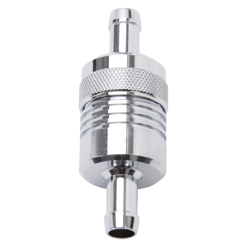 Edelbrock Fuel Filter Aluminum 3In X 01/ 1/8In 3/8In Inlet/Outlet Chrome Edelbrock Fuel Filters