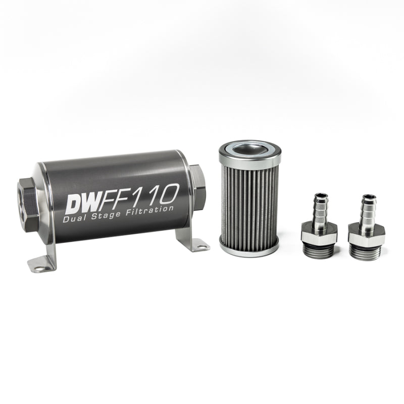 DeatschWerks Stainless Steel 3/8in 40 Micron Universal Inline Fuel Filter Housing Kit (110mm) DeatschWerks Fuel Filters