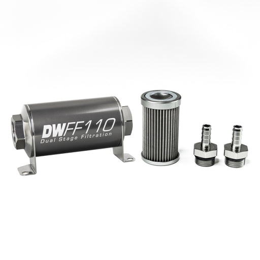 DeatschWerks Stainless Steel 3/8in 40 Micron Universal Inline Fuel Filter Housing Kit (110mm) DeatschWerks Fuel Filters