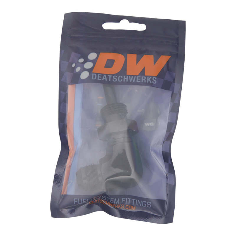DeatschWerks 8AN Male Flare to 5/16in Male Barb Bulkhead Adapter 90-Degree - Anodized Matte Black DeatschWerks Fittings