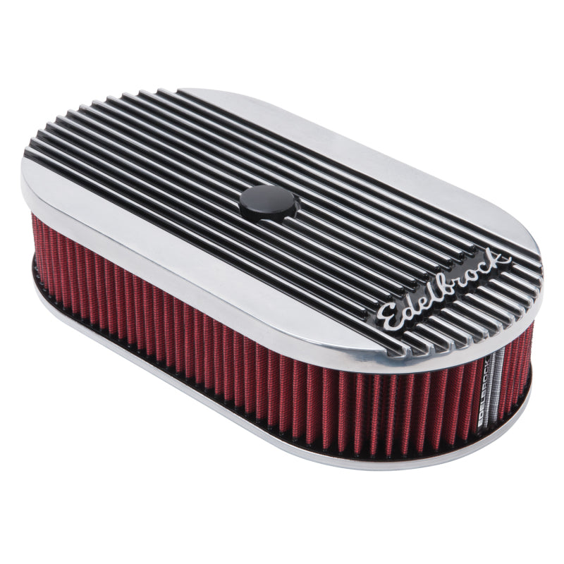 Edelbrock Air Cleaner Elite II Oval Single 4-Bbl Carb 2 5In Red Element Polished Edelbrock Air Filters - Universal Fit