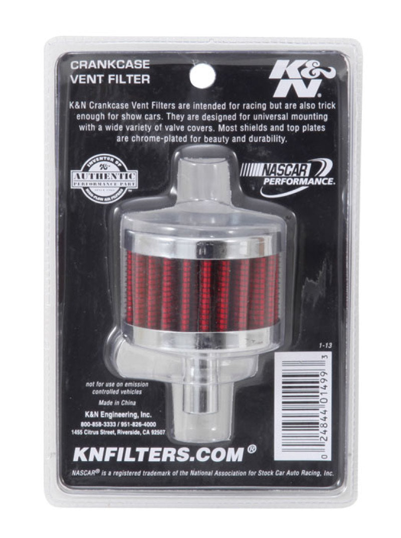 K&N Steel Base Chrome Top Crankcase Vent Filter 1/2in. Vent / 2in. OD / 1-1/2in. Height K&N Engineering Air Filters - Universal Fit
