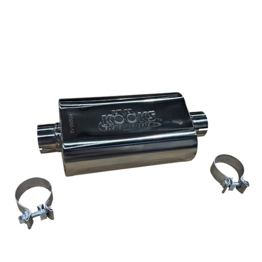 Kooks 2.5in Oval Clamp In Muffler 12in Long Body Polished Stainless Steel Kooks Headers Muffler