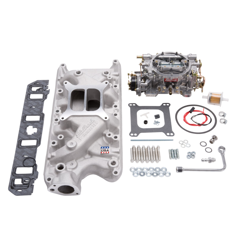 Edelbrock Manifold And Carb Kit Performer Small Block Ford 289-302 Natural Finish Edelbrock Intake Manifolds