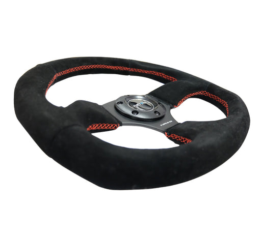 NRG Reinforced Steering Wheel (320mm Horizontal / 330mm Vertical) Suede w/Red Stitch NRG Steering Wheels