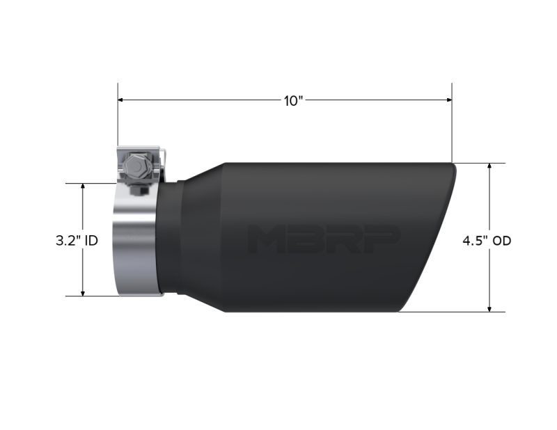 MBRP Universal Tip 4.5in OD / 3.2in Inlet / 10in Length / Angled Cut Rolled End - Black MBRP Tips