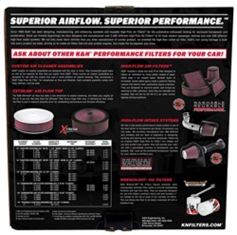 K&N 14in Red Custom Air Cleaner Assembly - 5.125in ID x 14in OD x 2.75in H x 1.25in Drop Base K&N Engineering Air Filters - Direct Fit