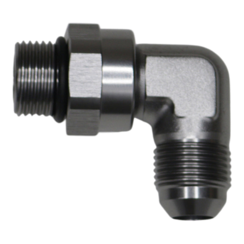 DeatschWerks 8AN ORB Male Swivel to 8AN Male Flare 90-Degree Fitting - Anodized DW Titanium DeatschWerks Fittings