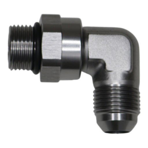 DeatschWerks 8AN ORB Male Swivel to 8AN Male Flare 90-Degree Fitting - Anodized DW Titanium DeatschWerks Fittings