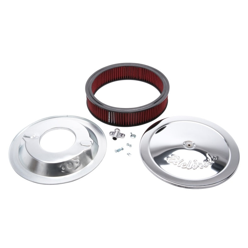 Edelbrock Air Cleaner Pro-Flo Series Round 14 In Diameter Cloth Element 3/8In Dropped Base Chrome Edelbrock Air Filters - Universal Fit