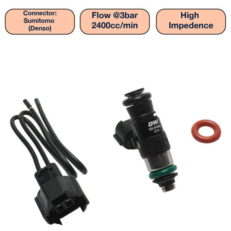 DeatschWerks Universal 2400cc Single Fuel Injector / 34mm Length / 14mm O-Ring Seals DeatschWerks Fuel Injectors - Single