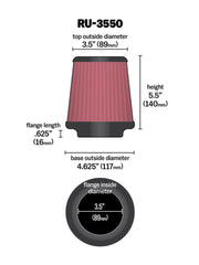 K&N Universal Rubber Filter 3 1/2 inch FLG / 4 5/8 inch Base / 3-1/2 inch Top / 5 1/2 inch Height K&N Engineering Air Filters - Universal Fit