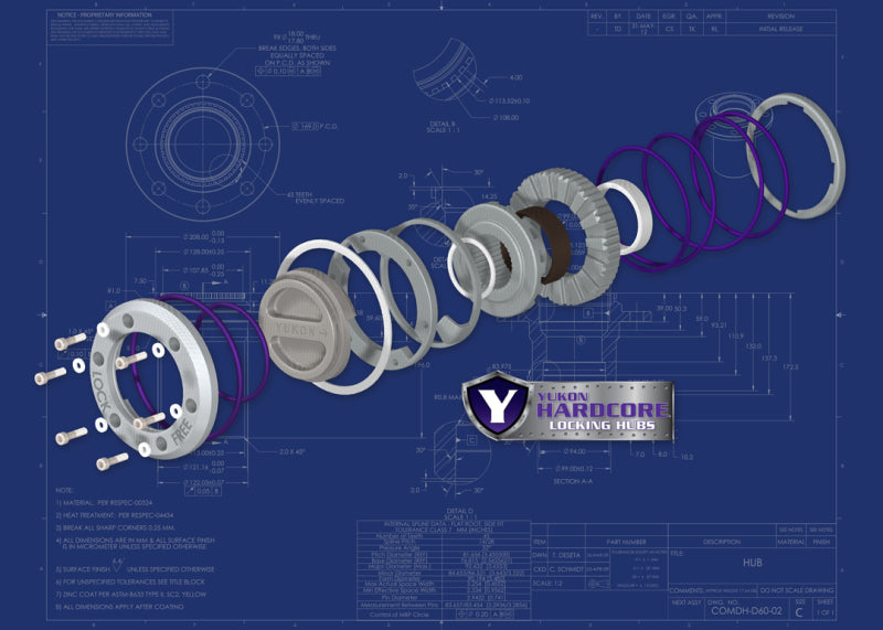 Yukon Gear Hardcore Locking Hub For Dana 60 / 35 Spline Yukon Gear & Axle Differential Install Kits