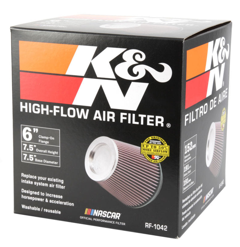K&N Round Tapered Universal Air Filter 6in Flange ID x 7.5in Base OD x 5in Top OD x 6.5in Height K&N Engineering Air Filters - Universal Fit