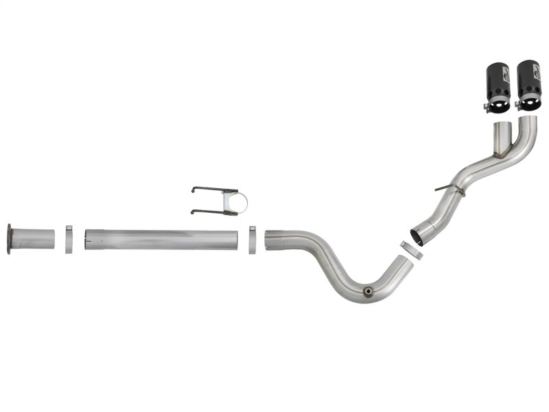 aFe Rebel XD 4in SS DPF-Back Exhaust 17-18 Ford Diesel Trucks V8-6.7L (td) w/ Dual Black Tips AFE POWER DPF Back