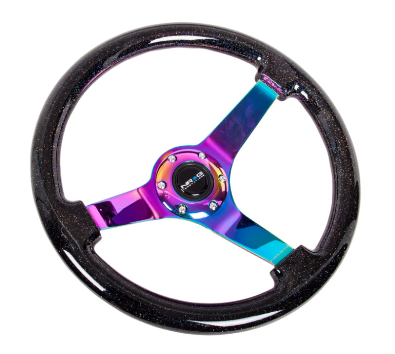 NRG Reinforced Steering Wheel (350mm / 3in. Deep) Classic Blk Sparkle w/4mm Neochrome 3-Spoke Center NRG Steering Wheels