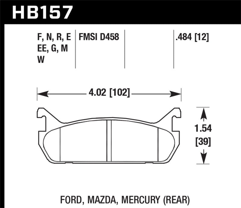 Hawk 91-96 Ford Escort 1.8L GT Rear ER-1 Brake Pads Hawk Performance Brake Pads - Racing