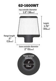 K&N 2in Base OD x .375in Flange ID x 1.75in H Rubber Base Crankcase Vent Filter - White K&N Engineering Air Filters - Universal Fit