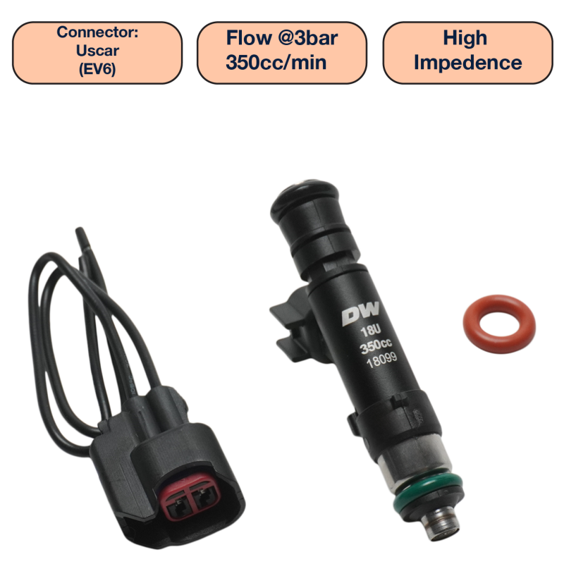 DeatschWerks Universal 350cc Single Fuel Injector / 60mm Length / 14mm O-Ring Seals DeatschWerks Fuel Injectors - Single