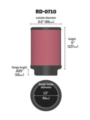K&N Universal Rubber Filter 2.5in Flange ID x 3.5in OD x 5in Height K&N Engineering Air Filters - Universal Fit