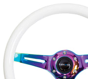 NRG Classic Wood Grain Steering Wheel (350mm) Glow-N-The-Dark Green Grip w/Neochrome 3-Spoke Center NRG Steering Wheels