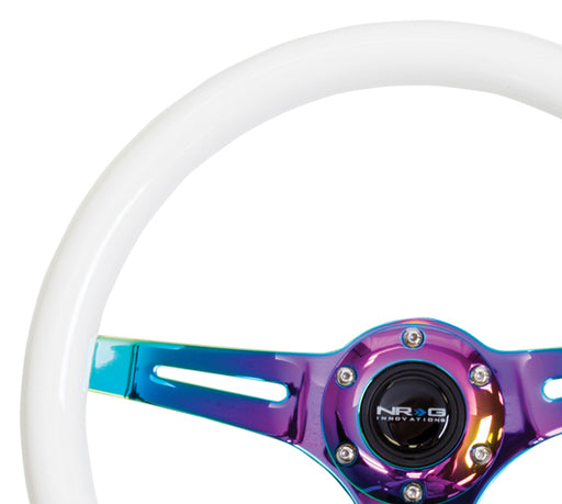 NRG Classic Wood Grain Steering Wheel (350mm) Glow-N-The-Dark Green Grip w/Neochrome 3-Spoke Center NRG Steering Wheels