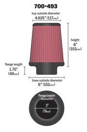 Airaid Universal Air Filter - Cone 3 x 6 x 4 5/8 x 6 Airaid Air Intake Components