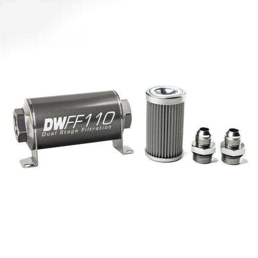 DeatschWerks Stainless Steel 8AN 100 Micron Universal Inline Fuel Filter Housing Kit (110mm) DeatschWerks Fuel Filters