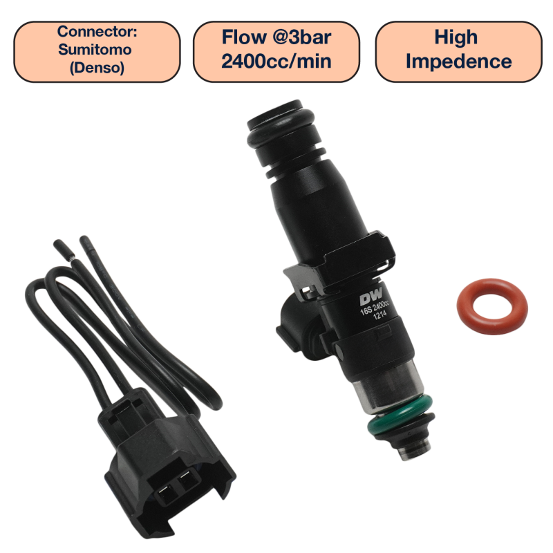 DeatschWerks Universal 2400cc Single Fuel Injector / 60mm Length / 14mm O-Ring Seals DeatschWerks Fuel Injectors - Single