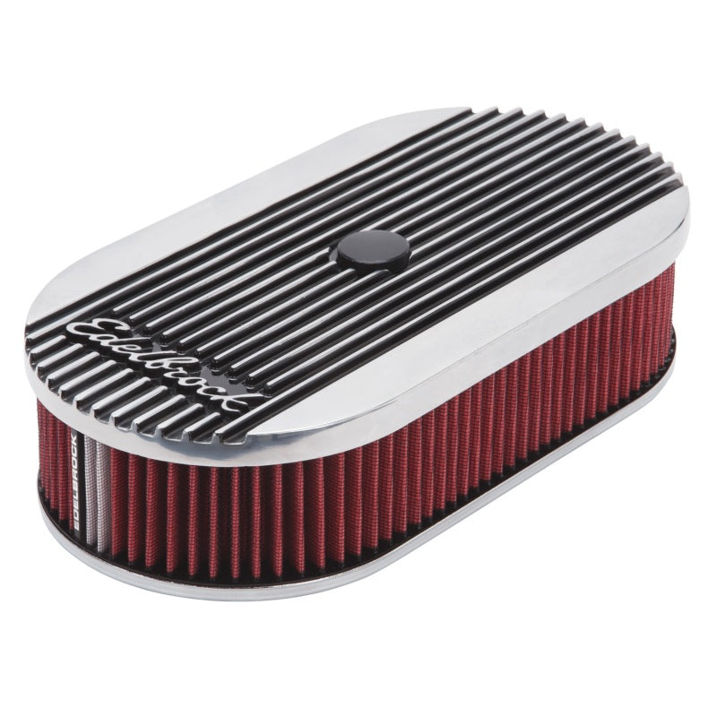 Edelbrock Air Cleaner Elite II Oval Single 4-Bbl Carb 2 5In Red Element Polished Edelbrock Air Filters - Universal Fit