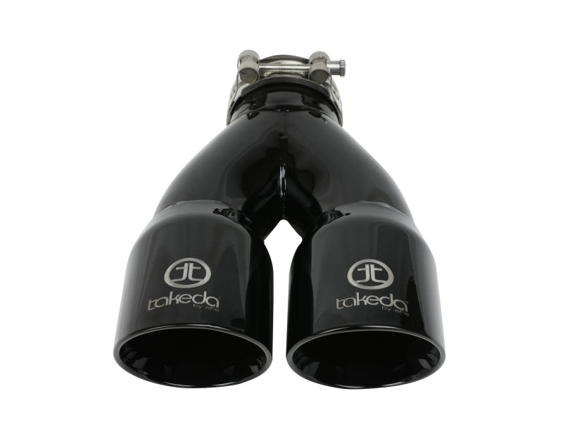 aFe Takeda 2.5in 304 Stainless Steel Clamp-on Exhaust Tip 2.5in Inlet 3in Dual Outlet - Black aFe Tips