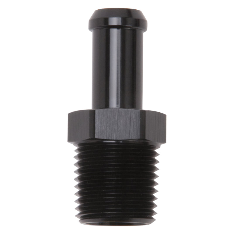 Edelbrock Hose End Straight 1/2In NPT to 1/2In Barb Black Anodize Edelbrock Fittings