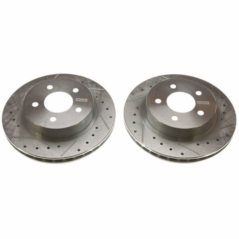 Power Stop 84-86 Ford Mustang Rear Evolution Drilled & Slotted Rotors - Pair PowerStop Brake Rotors - Slot & Drilled