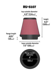 K&N Universal Air Filter 6in Flange / 7-1/2in Base / 4-1/2in Top / 6-1/2in Height K&N Engineering Air Filters - Universal Fit