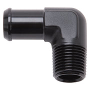 Edelbrock Hose End 90-Deg 1/2In NPT to 1/2In Barb Black Anodize Edelbrock Fittings