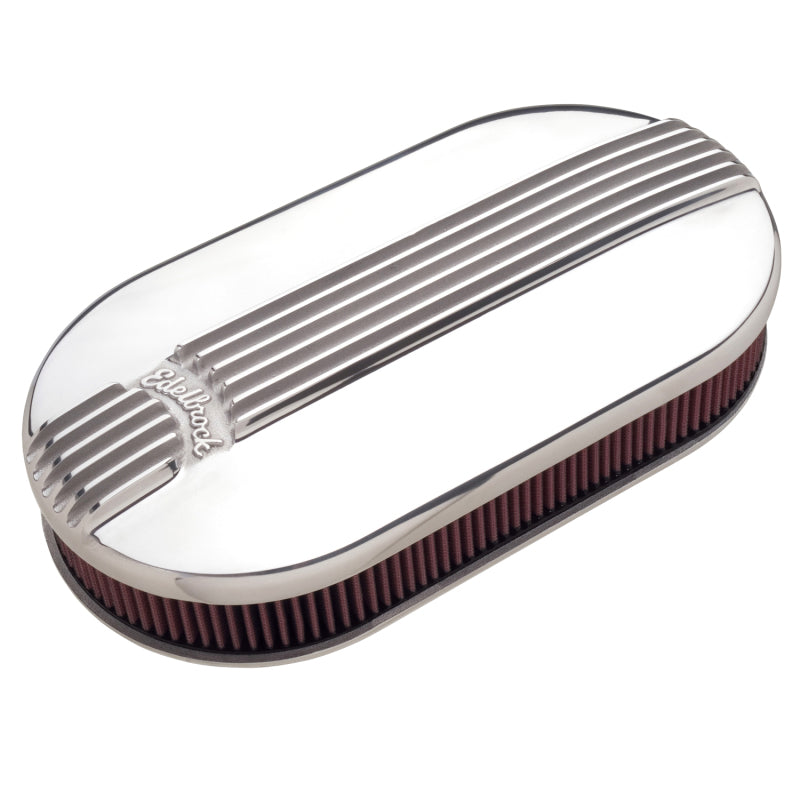 Edelbrock Air Cleaner Classic Series Oval Aluminum Top Dual Carburetor Polished Edelbrock Air Filters - Universal Fit
