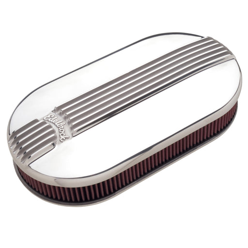 Edelbrock Air Cleaner Classic Series Oval Aluminum Top Dual Carburetor Polished Edelbrock Air Filters - Universal Fit