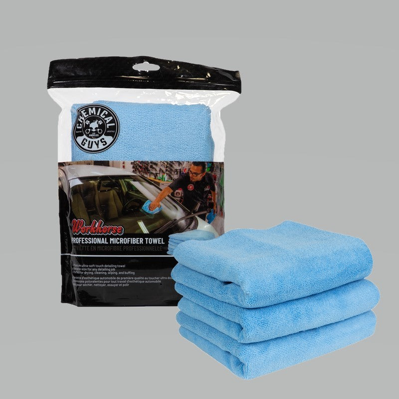Chemical Guys Workhorse Professional Microfiber Towel - 16in x 16in - Blue - 3 Pack Chemical Guys Microfibers & Towels