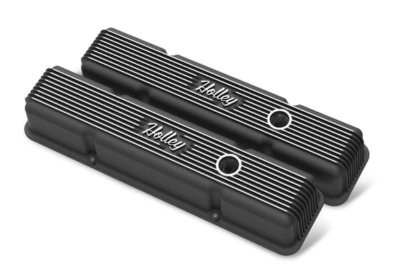 Holley Valve Covers - Vintage Series - Finned - SBC - Satin Black Machined 241-242 HOLLEY Autoparts