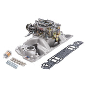 Edelbrock Manifold And Carb Kit Performer Air-Gap Small Block Chevrolet 1957-1986 Natural Finish Edelbrock Intake Manifolds