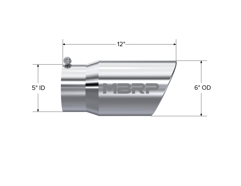 MBRP Universal Tip 6 O.D. Angled Rolled End 5 inlet 12 length MBRP Steel Tubing