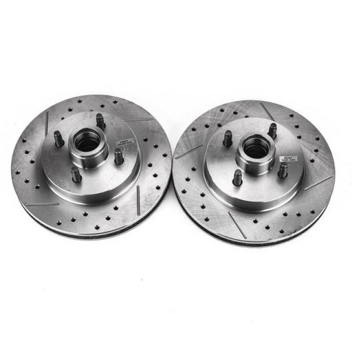 Power Stop 87-93 Ford Mustang Front Evolution Drilled & Slotted Rotors - Pair PowerStop Brake Rotors - Slot & Drilled