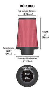 K&N Universal Chrome Filter 1 15/16 inch FLG / 3 inch Base / 2 inch Top / 3 inch Height K&N Engineering Air Filters - Universal Fit